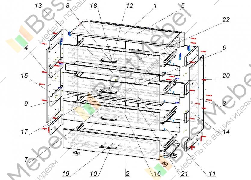 Схема сборки комода 5 ящиков