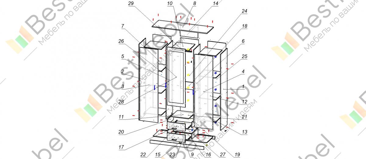 Схема сборки распашного шкафа