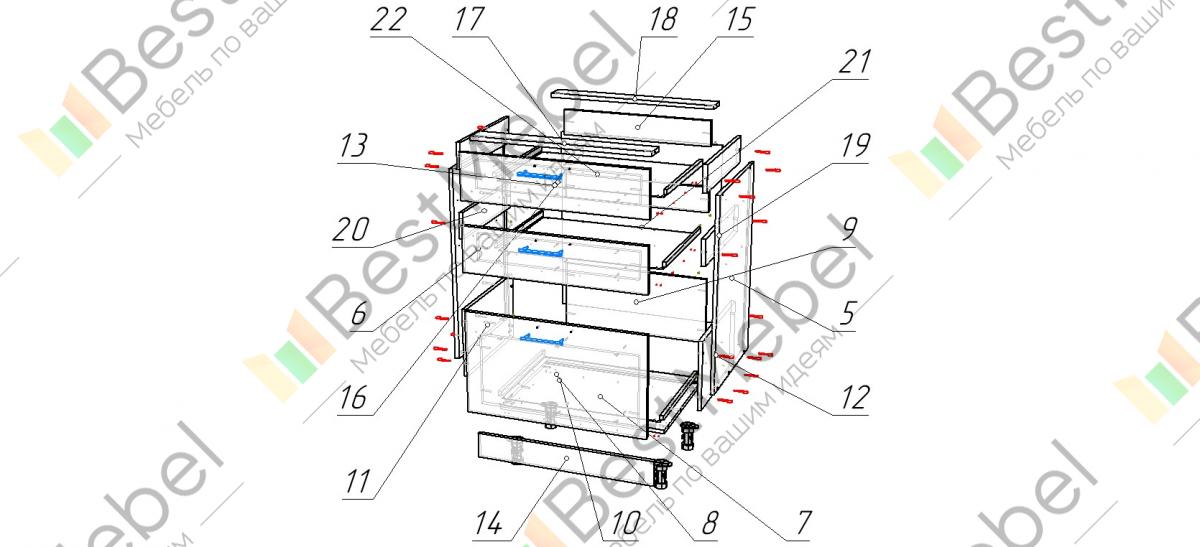 Схема сборки шкафа с ящиками