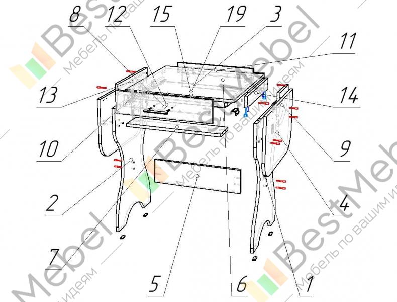 Схема сборки раскладного кухонного стола
